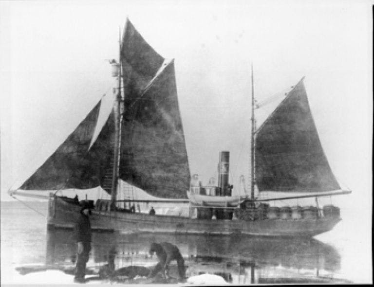 Veidemann with sails hoisted